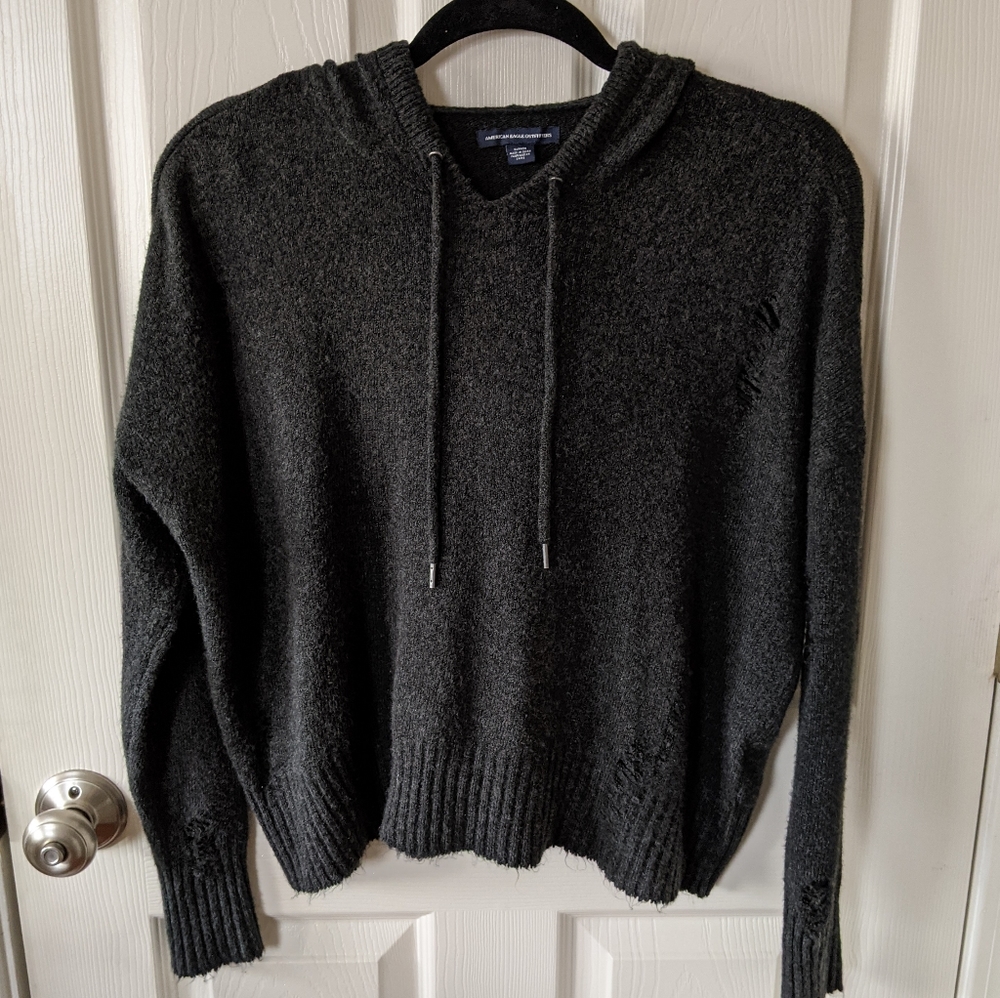 NWOT American Eagle Cropped Distressed Hoodie